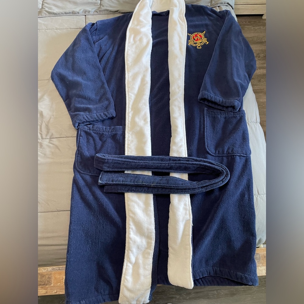 Vintage Polo Ralph Lauren Bath Robe One Size Navy Equestrian Outfitters Crest